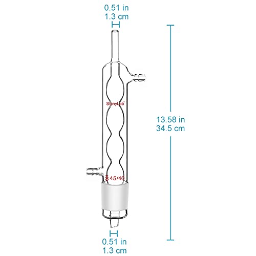 Stonylab Allihn Condensador Reflexo para extrator de Soxhlet, Condensador de Glass de Borossilicato Allihn com 45/40 Jaqueta