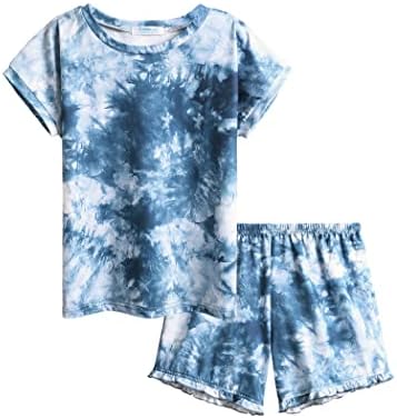 Breatchy garotas amarradas shorts definidos roupas de verão algodão de manga curta top + cintura elástica 2pcs