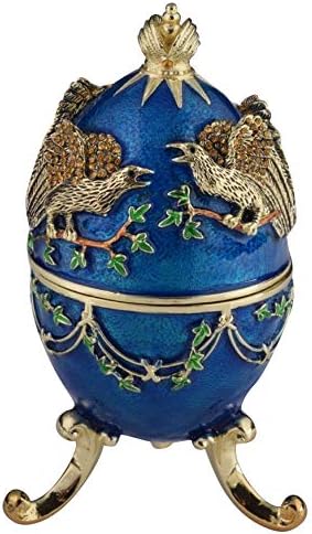 Blue Russian Egg With Eagles Music tocando Binket Box Faberge Egg decorado com Swarovski Crystals Collectors Easter ovo