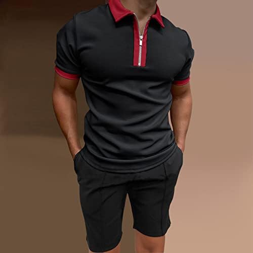 Camisas e shorts masculinos de Xiloccer definem roupas de verão 2 peças de traje curto zíper de colarinho de colarinho