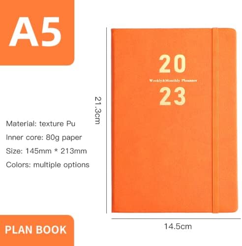 360 Páginas A5 Cronograma mensal Livro diário Planejador de Mangement Weekly Orange