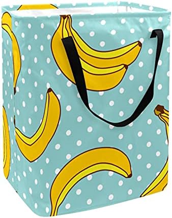 Hampers de lavanderia de padrão de bolinhas de banana, cesta de lavanderia dobrável à prova d'água com alças para