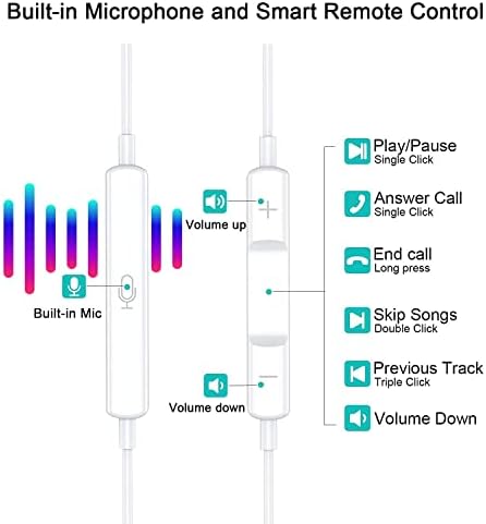 Para fones de ouvido com fio de iPhone, fones de ouvido com fio para iPhone 14 Pro Max, fones de ouvido com microfone e controlador de chamadas, isolamento de ruído, fones de ouvido com fio compatíveis com iPhone 14 Pro/14/13/12/11/XR
