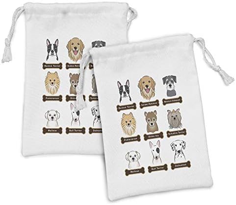 Conjunto de bolsas de tecido de cachorro de Ambesonne de 2, vários tipos de cães Placa de nome Boston Terrier Doméstico Faithful