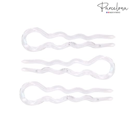 Parcelona French Slick Small Small Clear Wavy 3 Conjunto em forma de Chignon U de 3 Celulóides French Stick Hair Pin Fork Girls