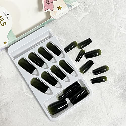 Pressione longa unhas unhas verdes escuras unhas falsas com cola de unhas reutilizável no unhas sta patrick acrílico unhas de