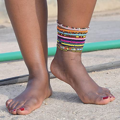 Valinhas de tornozelo de verão VFlowee para mulheres, tornozula de miçangas de praia, pulseiras africanas, contas de sementes,