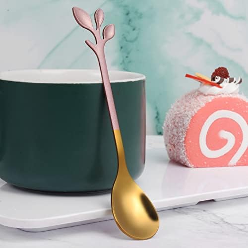 Spoons & Forks Conjunto, suporte criativo da base do cisne, colheres de café expresso de demitasse com barra de sobremesas de chá, mini -folha de aço inoxidável rosa e ouro