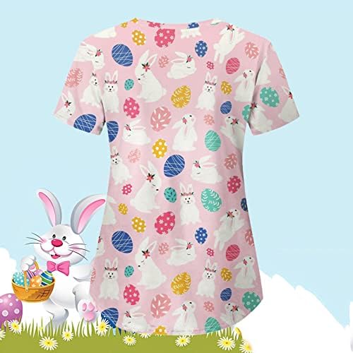CGGMVCG Easter Scrub Tops Women Bunny Egg Print V Neck Camisetas de manga curta Tops de Páscoa soltos para mulheres 2023 com