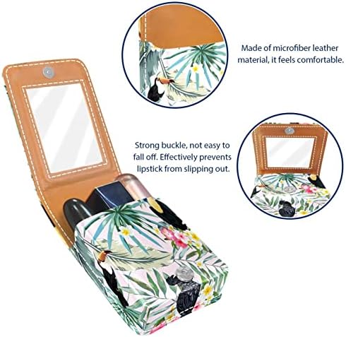 Mini maquiagem de Oryuekan com espelho, bolsa de embreagem Leatherette Lipstick Case, folhas tropicais Flores Parrot Vintage Modern