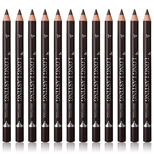 12 PCS Conjunto de delineadores de lápis marrom escuro, lápis de sobrancelha de delineador fosmético natural, lápis de maquiagem à prova d'água, lápis de maquiagem duradoura, lápis de makeup de olho profissional feminino