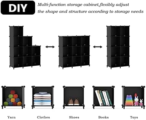 Awtatos Cubo Organizador de armazenamento modular Cubos de armazenamento estante de estante de estante de estante prateleiras de armazenamento de armário Diy Plástico 9 prateleiras de organizadoras de cubos, solução de armazenamento ideal para quarto, escritório em casa, preto