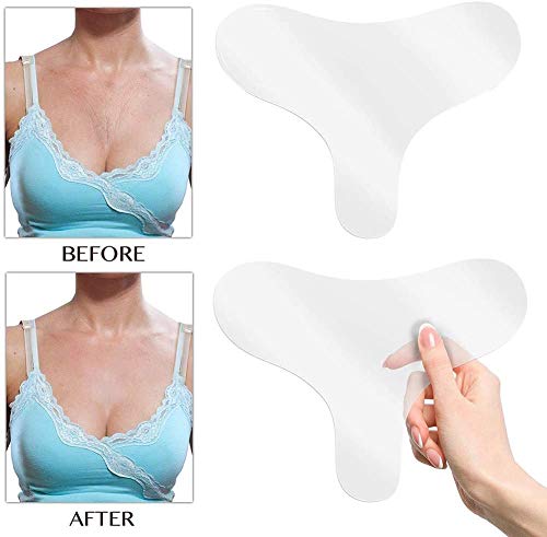 Almofada de silicone no peito anti-ruga de phcomrich, conjunto de 2 manchas torácicas reutilizáveis ​​em forma de T para prevenção de linhas de pele, impedir as rugas do pescoço para mulheres.