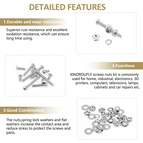 KindRoufly 562 peças M2 x 4/6/8/10/21/16/20mm parafusos de tampa da tampa da cabeça do botão porca kit de sortimento, 304 aço inoxidável, rosca totalmente da máquina