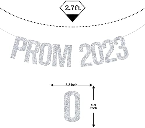 Prom 2023 Banner, decoração noturna do baile, 2023 Decorações de graduação, turma de 2023 Decorações de festa de pós -graduação Supplies Silver Glitter