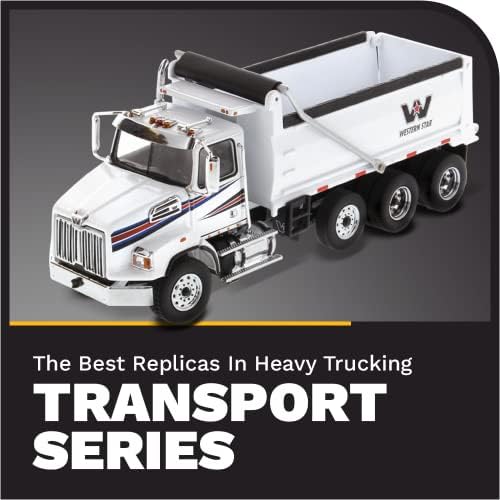 Diecast Masters Western Star 4700 SB Dump Truck - Branco | Especificações de caminhão real, conjunto com o eixo de elevação