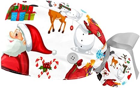2 PCs Nurse Scrub Caps Cabelos longos, Papai Noel Christmas Elk Maninho de neve Deer Capinho de trabalho ajustável