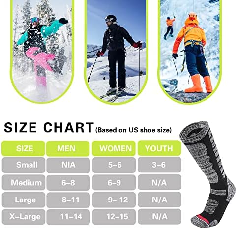 2 pares de meias de esqui homens, meias de clima frio para esqui, snowboard, meias altas do joelho quente do inverno