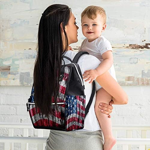 Bandeira de bandeira de madeira dos EUA Bolsas de bolsas de mochila de mamãe de grande capacidade Bolsa de enfermagem de bolsa de enfermagem para cuidados com o bebê