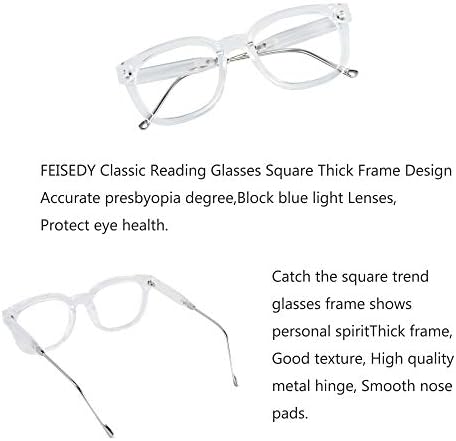 Feisedy Classic Reading Glasses Square Blue Light Blocking Mulher Men Men Reades Glasses B2648