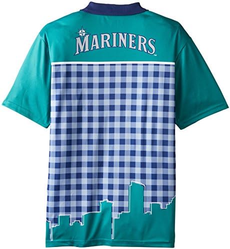 Foco Mens MLB Poliéster Manga curta Camisa polo temática verde, Seattle Mariners