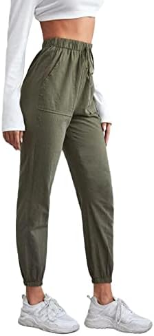 Calça de linho de glge beuu para mulheres elásticas casuais calças de algodão largo de algodão largo