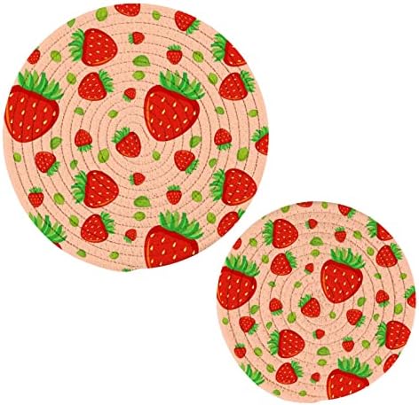 Xigua Strawberry redondo trivets de maconha Conjunto de 2 - de algodão puro Poods quentes, não deslizamento e cozinha