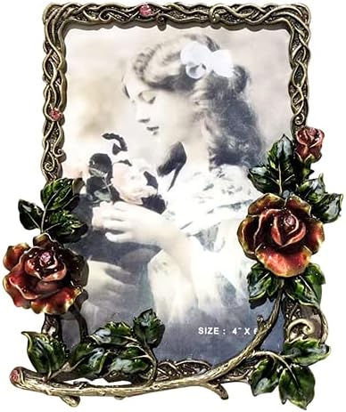 Yongyan Vintage Red Rose Flower Picture Frame para 4x6 polegadas Photo Desktop Decoration Metal Photo Frame para tela de mesa