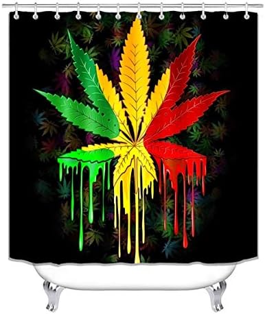 Jayden & Madge 4pcs/conjunto de chuveiro de folhas de erva, Jamaica Rasta Reggae Cannabis Decoração de banheiro da folha de