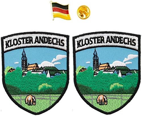 A-One 2 + 1 PCS Pack- Andechs Monastery Shield Patch 2 PCs + Crachá de bandeira da Alemanha, decoração de tecido para sacolas