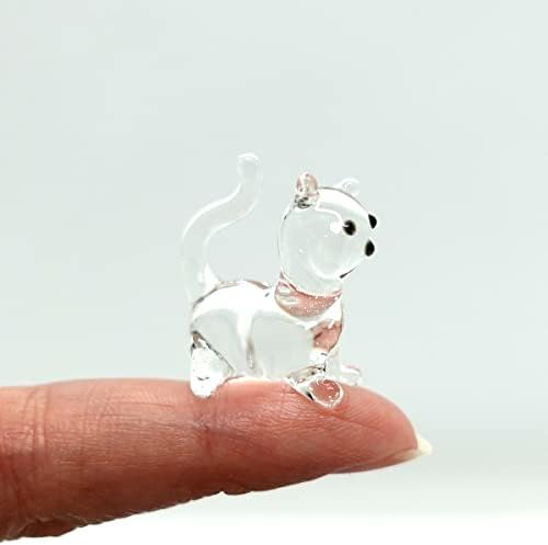 Sansukjai Cat Micro Tiny Fatuetas Mão soprada Arte de vidro de vidro animais colecionáveis ​​Decor de presente colecionável