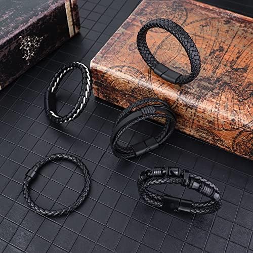 Sailimue 5 PCs Bracelets de couro preto para homens Mulheres pulseiras de pulseira de pulseira de mangueira conjunta 7,5-8,5