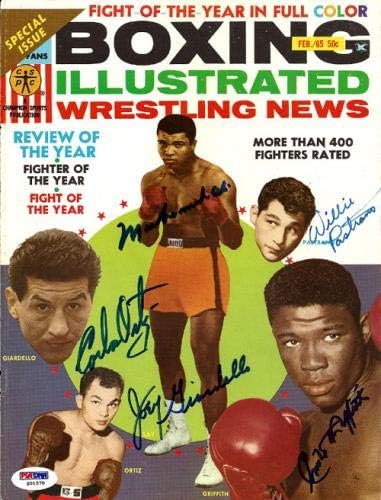 Muhammad Ali, Emile Griffith, Joey Giardello, Willie Pastrano e Carlos Ortiz Boxing autografado Cover ilustrado da revista PSA/DNA #S01570 - Revistas de boxe autografadas