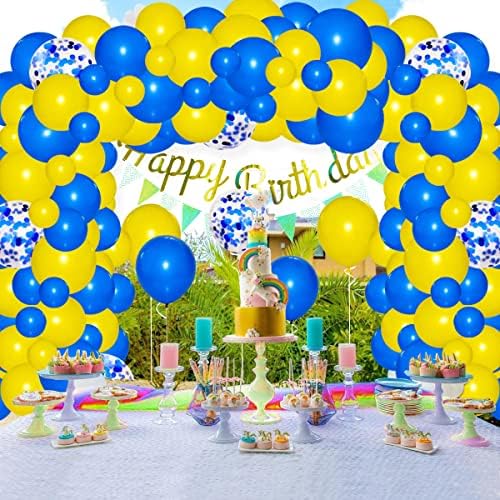 Kit de arco de garland de balão amarelo azul royal - 117pcs azul royal e amarelo balões de minions festas de festas para lacaios de aniversário graduados no chá de bebê