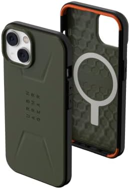 Urban Armour Gear UAG iPhone 14 Caso 6.1 Azeite civil - compatível com a capa protetora de MagSafe e 6.1 Premium Weled Glass Shield Plus Screen Protector Set