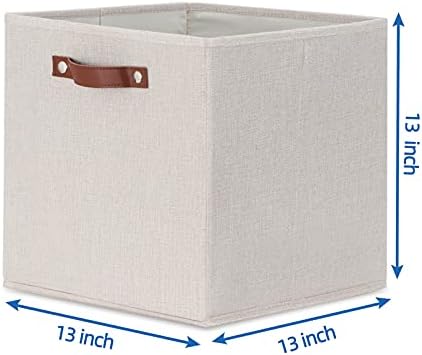 Cubos de armazenamento de tecido temário caixas de armazenamento com alças de couro duplo, cestas de cubos de 4 pacote 13x13