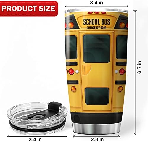 Copo de ônibus escolar de Koixa com tampa de 20 oz de ônibus escolar para homens para homens aço inoxidável xícara