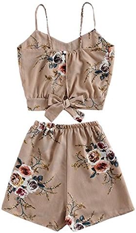 Seryu feminino Bandrage impressão Floral Crop Cami Top com shorts