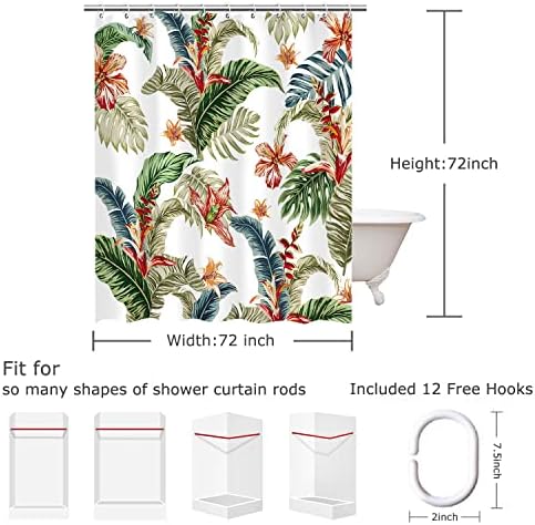Cortina de chuveiro de folhas verdes de Livilan Set com ganchos, cortina de banheiro de tecido verde com cenário branco, Botânica artística 72 x 72