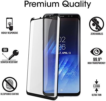 Protetor de tela de vidro AMFILM para Samsung Galaxy S8 Plus, vidro temperado com temperatura curva 3D, matriz de pontos com bandeja de instalação fácil, amigável
