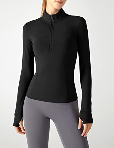 Mulheres Apafes Cropped Black Workout Half Zip Jackets