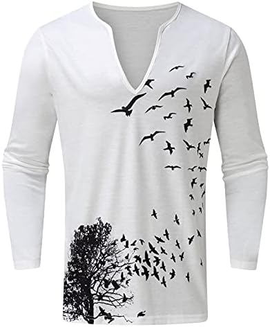 Xxbr v pescoço camisa para homens, outono de manga longa pássaros de borboleta impressão gráfica casual henley camiseta de praia