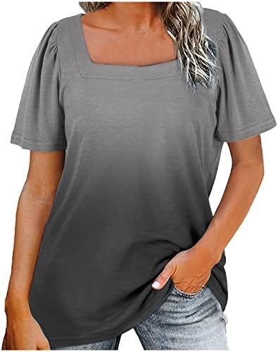 Blusa camiseta feminina manga curta colarinho pescoço decote em coração quadrado pescoço colchão de pescoço de brunch blusa