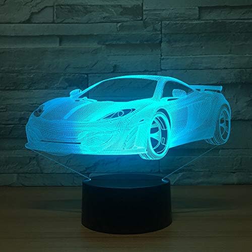 Jinnwell 3D Racing Car Night Light Lâmpada LED LED 7 Alteração de cor Touch Touch Tabel Tabel Decoração Lâmpadas de acrílico Base abdômen USB brinquedo