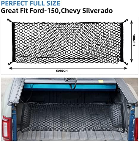 Rede de carga de camas de caminhão para a cama de caminhonete - rede de cama de caminhão premium para organizadores de tronco e armazenamento - rede de carga de tronco para Chevrolet Silverado, FT150, GMC