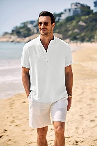 Coofandy masculino casual henley camisa colarinho de manga curta camisa de verão praia camisa hippie