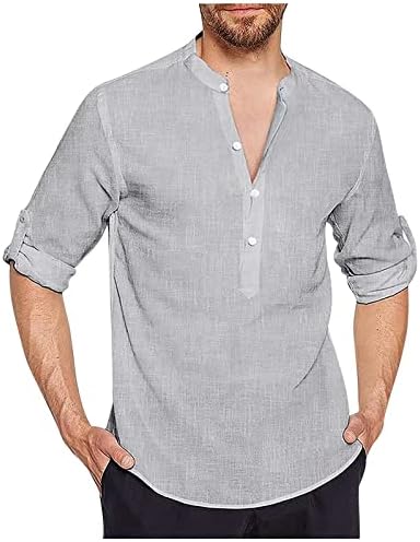 Camisa de manga comprida, primavera de linho de algodão casual de algodão masculino de primavera camisas de manga comprida