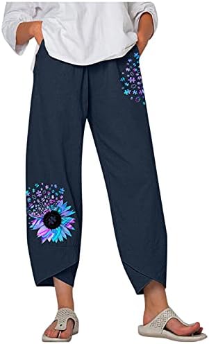 Calça de capri para mulheres palazzo calças de lounge larga perna impressão de calças folgadas calças folgadas casuais com