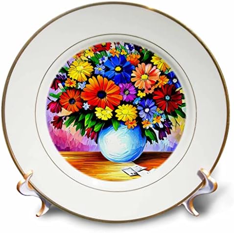 3drose elegante monte de flores de verão em um vaso de cerâmica redonda na mesa - placas