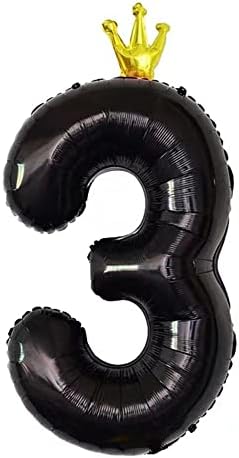 Balões da coroa conjunta preta de 40 polegadas Número 3 para decorações de festas de 3º aniversário.